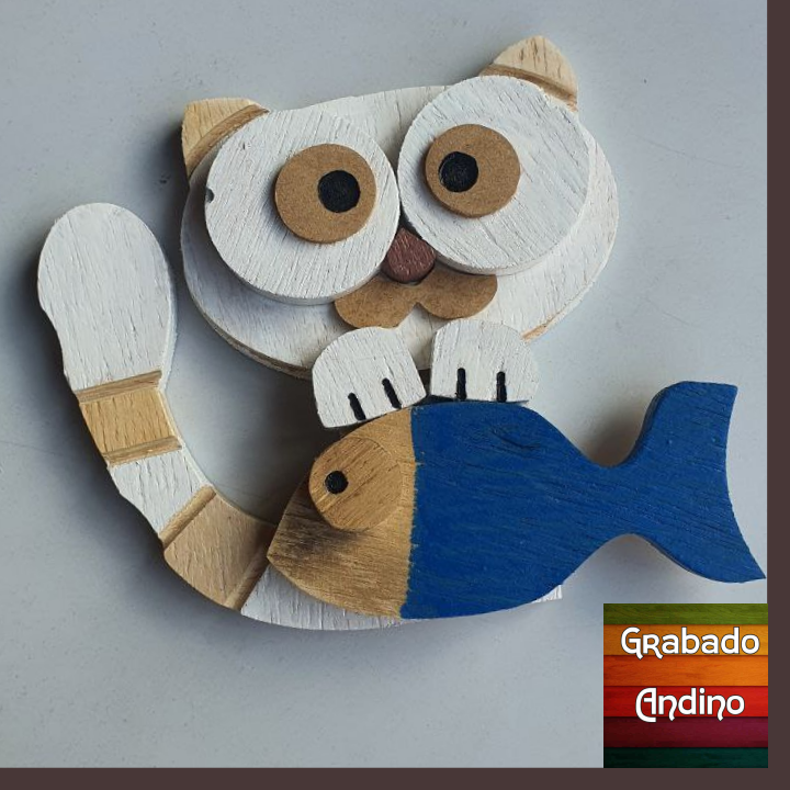 cuadro gato gatito con pescado