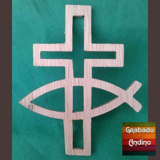 [cu54] cuadro cruz y pescado estilizados