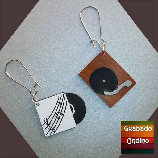 [arva14] aretes disco 33LP y tocadisco vintage