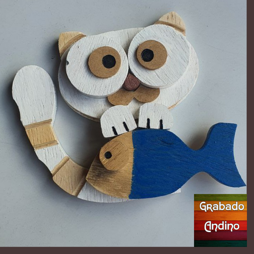 [cuga02] cuadro gato gatito con pescado