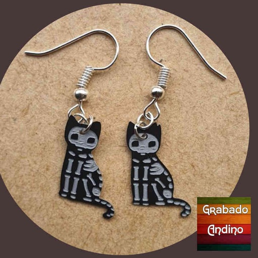 [argt03] aretes gato gatito creepy con esqueleto x-ray